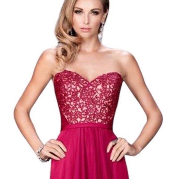 LA FEMME Strapless Prom Formal Dress Gown Cranberry Size 6 NWT - Picture 2 of 16
